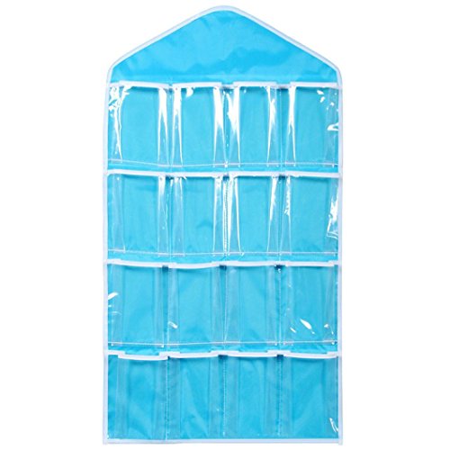 Hanging Organizer, Gotd 16 Pockets Clear Hanging Bag Socks Bra Underwear Rack Hanger Storage Organizer (Blue)