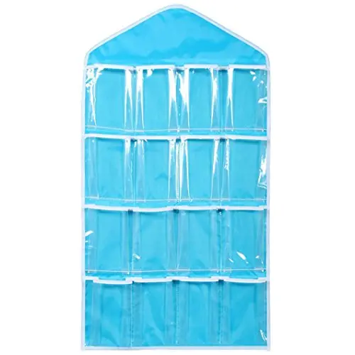 Hanging Organizer, Gotd 16 Pockets Clear Hanging Bag Socks Bra Underwear Rack Hanger Storage Organizer (Blue) Hanging Organizer, Gotd 16 Pockets Clear Hanging Bag Socks Bra Underwear Rack Hanger Storage Organizer (Blue)