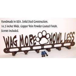 Dog Leash Wall Hooks Hanger. Wag More Howl Less. Copper Vein color. Handmade in USA.