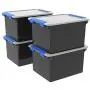 Storex Storage File Tote with Locking Handles, Black/Silver, 4-Pack (61543U04C)