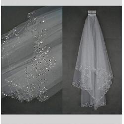 Sparkle Two Layer Short Wedding Veil White Beaded Edge Elbow Length Soft Tulle Accessoire Wedding Bridal Veils With Comb WHITE 75cm