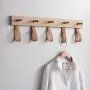 CKB LTD Raw Oak and Leather 5 PEG Rail for Hallway Or Bedroom Wall Mounted Rail Hanger for Coats Hats Drape Scarves Key Hook - Large H20 x W75 x D6.5cm