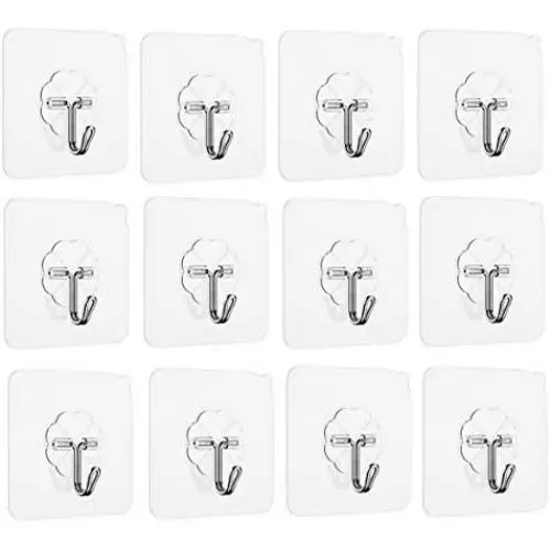 Ninth Five Adhesive Stainless Steel Hooks(13.2lb/6kg) Heavy Duty Sticky Wall & Ceiling & Door Hooks, Clear Reusable Hook for Bathroom and Kitchen No Scratch Waterproof and Oilproof (12 Pack) Ninth Five Adhesive Stainless Steel Hooks(13.2lb/6kg) Heavy Duty Sticky Wall & Ceiling & Door Hooks, Clear Reusable Hook for Bathroom and Kitchen No Scratch Waterproof and Oilproof (12 Pack)