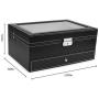 JS NOVA JUNS Watch Box, 12 Slots PU Leather Case Organizer with Jewelry Drawer for Storage and Display