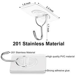 CGBE Adhesive Wall Hooks Heavy Duty Hooks for Hanging 13 lbs (Max) Seamless Transparent Adhesive Hooks for Hanging Keys Coats Hats Bags Ceiling (Clear)