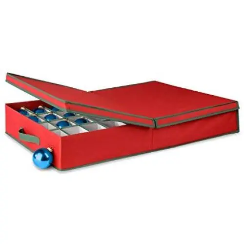 Honey-Can-Do Ornament Storage Boxes with Dividers, Red/Green Honey-Can-Do Ornament Storage Boxes with Dividers, Red/Green
