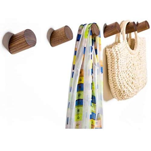 Wall Hooks, Felidio Natural Wood Coat Hooks Wall Mounted (Pack of 2pcs) - Rustic Wall Coat Rack Hat Hooks Robe Hook Entryway Wall Hangers Heavy Duty Hooks for Hanging Towels (Black Walnut)