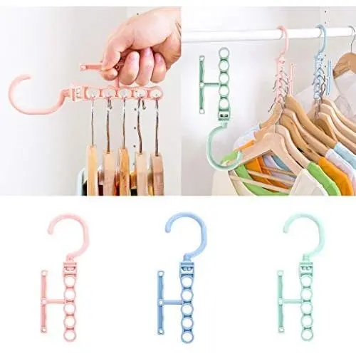 Retrofish Magic Clothes Hangers with Handle - Sturdy Plastic Space Saving 5 Holes Cascading Clothes Hanger Organizer - Closet Storage Rack Wardrobe Suit Clothes 360° Rotating Towel Hangers (3pcs)