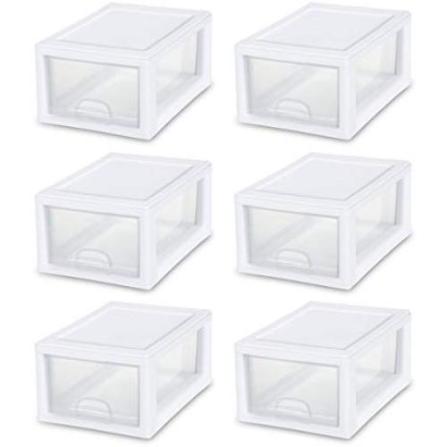 STERILITE 20518006 6 Quart/5.7 Liter Stacking Drawer, White Frame with Clear Drawer