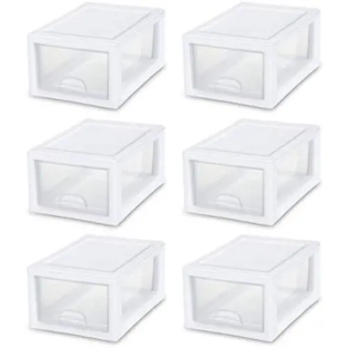 STERILITE 20518006 6 Quart/5.7 Liter Stacking Drawer, White Frame with Clear Drawer STERILITE 20518006 6 Quart/5.7 Liter Stacking Drawer, White Frame with Clear Drawer