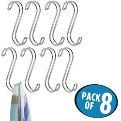 mDesign Metal Wire Over The Rod Hanging Closet Accessory S Hook for Handbags, Belts or Jackets - Snag Free - 8 Pack - Chrome