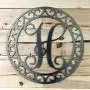 22" Scrolled Circle Metal Monogram Door Hanger, Metal Wall Art