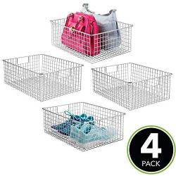 mDesign Large Farmhouse Metal Wire Storage Basket Bin Boxes with Handles for Organizing Closets, Shelves and Cabinets in Bedrooms, Bathrooms, Entryways and Hallways - 16" x 12" x 6" - 4 Pack - Chrome