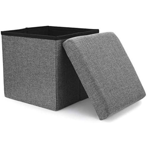 WoneNice Folding Storage Ottoman, Versatile Space-Saving Storage Toy Boxes with Memory Foam Seat, Max Load 100 kg Linen Gray 12 x 12 x 12 Inch