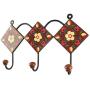 Indianshelf Handmade 1 Artistic Vintage Brown Ceramic Floral Key Hooks Tile Hanger/Hooks for Hanging Coats