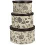 Household Essentials 3-Piece Hat Boxes Set with Faux Leather Lids, Floral Pattern