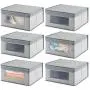 mDesign Soft Stackable Fabric Closet Storage Organizer Holder Bin with Clear Window, Attached Hinged Lid - for Bedroom, Hallway, Entryway, Bathroom - Textured Print - Medium, 6 Pack - Gray