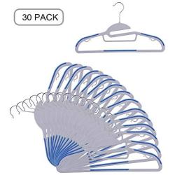 NUOKING Lightweight Plastic Hanger Set Multifunctional Ultra Thin Non-Slip Clothes Hangers，Home Hangers，Perfect for Pants, Dress, Jacket, Underwear and Shirt 30 Pack (Blue)