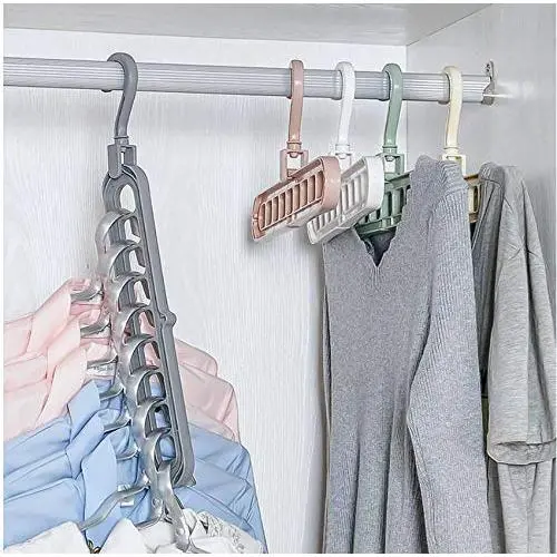 10PC Random Color Creative 3D Space Saving Hanger Magic Clothes Hanger 9Hole Towel Hook Closet Organizer Rack Decoration