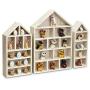 Ikee Design House-Shaped Wooden Shadow Cubby Boxes Display Shelf Toy Organizer Storage Shadow Boxes for Mini Toys Figures, Set of 3, Wash White Color, 10&quot W x 2 1/4&quot D x 15&quot H