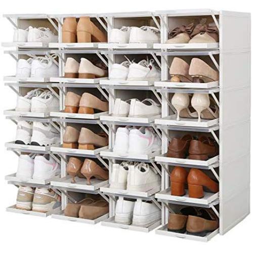 NNDQ Plastic Pull Shoe Storage Box, Clear Plastic Stackable White, Stackable, Stable and Non-Slippery. 3 Pack