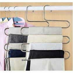 5pcs Random Color Multi-Functional Pants Rack Shelves Stainless Steel Wardrobe Magic Hanger S-Shape Clothes Hangers Storage Rack