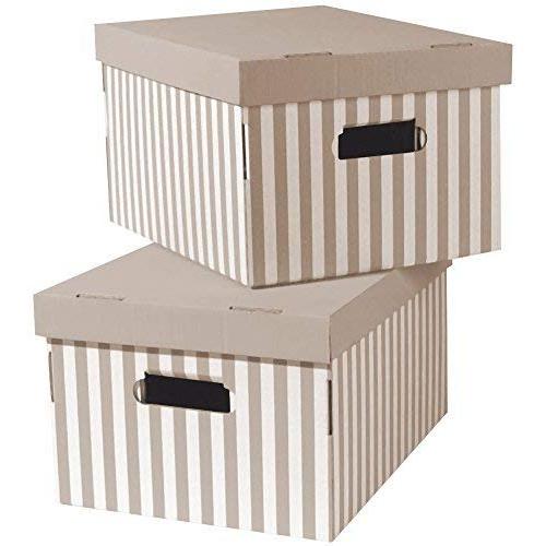 Compactor Set of 2 Storage Boxes in Corrugated Cardboard, with Handles, Stackable, Taupe, 40 x 31 x H. 21 cm, RAN4583