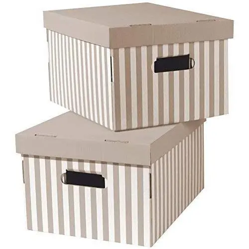 Compactor Set of 2 Storage Boxes in Corrugated Cardboard, with Handles, Stackable, Taupe, 40 x 31 x H. 21 cm, RAN4583