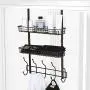 Coat Hook Metal Storage Rack with 2 Baskets & 5 Hooks Over The Door Organizer Decorative for Office, Bathroom, Bedroom Coat Hook Metal Storage Rack with 2 Baskets & 5 Hooks Over The Door Organizer Decorative for Office, Bathroom, Bedroom