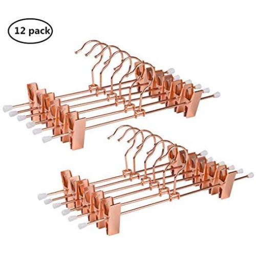 Amber Home Shiny Metal Slacks Pants and Skirt Hanger with Adjustable Clips Hang Rack with Swivel Hook (Copper, 12 Pack)