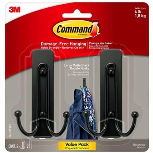 Command Large Wall Hooks, 2 Pack, Matte Black, Organize Damage-Free Command Large Wall Hooks, 2 Pack, Matte Black, Organize Damage-Free