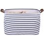 DOKEHOM 15-Inches Large Storage Basket (Available 15 and 17 InchesWidth), Drawstring Square Cotton Linen Collapsible Toy Basket (Blue Strips, M)