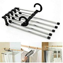 5pcs Random Color Fashion 5 in 1 Pant Rack Shelves Stainless Steel Clothes Hangers Multi-Functional Wardrobe Magic Hanger