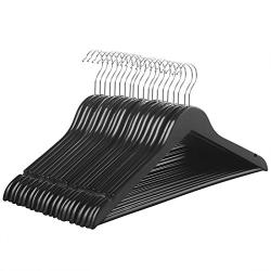 SONGMICS Hangers, 20 Pack Solid Wood Hangers, Smooth Finish, Ergonomic Design, Black UCRW02B-20