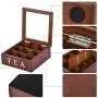 Fonture Wood Tea Store Box, Teabag Storage 9 Compartments Wooden Tea Boxes Hinged Glass Lid Tea Organizer-Brown Fonture Wood Tea Store Box, Teabag Storage 9 Compartments Wooden Tea Boxes Hinged Glass Lid Tea Organizer-Brown