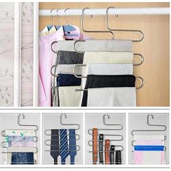 5pcs Stainless Steel Clothes Hanger Multifunction S-Type 5 Layers Pants Trousers Clothing Hanging Rack Closet Belt