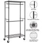 Finnhomy Heavy Duty Rolling Garment Rack Clothes Rack with Double Hanger Rods and Shelves, Portable Closet Organizer with Wheels, 1″ Diameter Thicken Steel Tube Hold Up to 300Lbs, Black