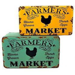 DNS Storage Boxes with Covers Tin Metal Stackable Decorative Craft Photos Keepsake Farmers Market Chicken Theme (Set of 2)