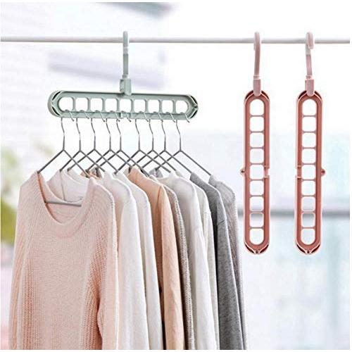 10pcs Random Color Multi-Function 9-Hole Sliding Clothes Hanger Sorting Drying Rack Hook Organizer 3D Space Saving Hanger Magic Hanger with Hook