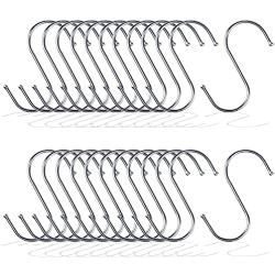 S Shaped Hooks, Metown, Heavy Duty Stainless Steel S Hooks, Hangers Hanging Hooks for Hanging Pots and Pans,Towels,Clothes,Plants in Home Kitchen Bathroom Bedroom Garden Work Shop (3.54in, 24)