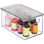 mDesign Plastic Stackable Kitchen Pantry Cabinet, Refrigerator, Freezer Food Storage Bin Boxes with Handles, Lid - Organizer for Fruit, Yogurt, Snacks, Pasta - 10" Long, 4 Pack - Clear/Smoke Gray