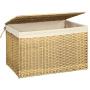 SONGMICS Storage Boxes with Cotton Liner, Rattan-Style Storage Basket, Laundry Hamper with Lid and Handles, for Bedroom Closet Laundry Room, 29.9 x 17.7 x 18.1 Inches, Natural URST76NL