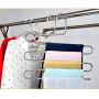 HKOrion Trousers Pants Clothes Hangers Closet Storage Organizer Stainless Steel Multipurpose for Jeans, Scarf, Ties, Legging S Shape Wardrobe Space Saver 5 Layers Hanger Pack of (1) Piece