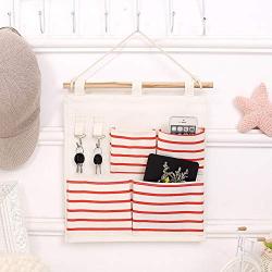 Latosiv - Storage Bags - 5 Pocket Storage Bag Multilayer Wall Hanging Sundries Organizer Hooks Striped Back Door Wardrobe - Hanger Hanging Clothes Wardrobe Organizer Fixtures Wall Separate Handbag