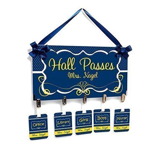 navy blue and yellow polka dots School Hall Passes with Hanger Clip navy blue and yellow polka dots School Hall Passes with Hanger Clip