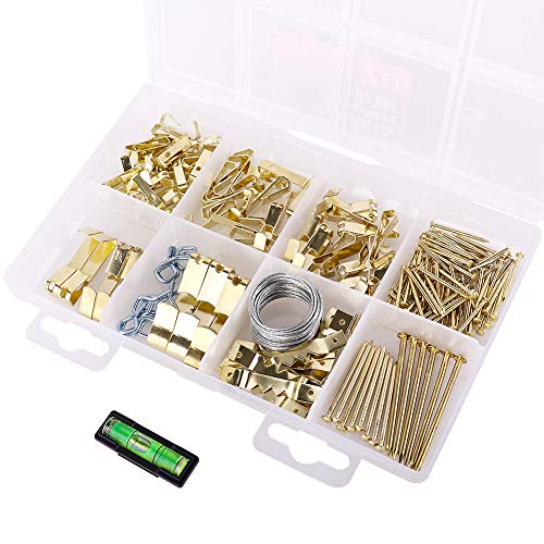 200pcs Picture Hanging kit - Picture Frames Wall mounting Decorating Assortment kit with Nails, Wire, Saw Tooth Hanger, Ring Hook and 5 Sizes of Heavy Picture Hangers Hold 10-100lbs