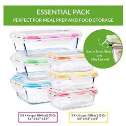 Glass Food Storage Containers with Lids - 6 Pack, 2 Sizes (35 Oz, 12 Oz) - Meal Prep Lunch Boxes - Microwave, Fridge, Freezer, Dishwasher, Oven Safe - BPA-free - Easy Snap, Airtight and LeakProof Lids