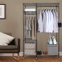 BRIAN & DANY Free-Standing Closet Garment Rack, Heavy Duty Clothes Wardrobe, Rolling Clothes Rack,Closet Storage Organizer with Hanger Bar,Contains 10 s Hooks,Black