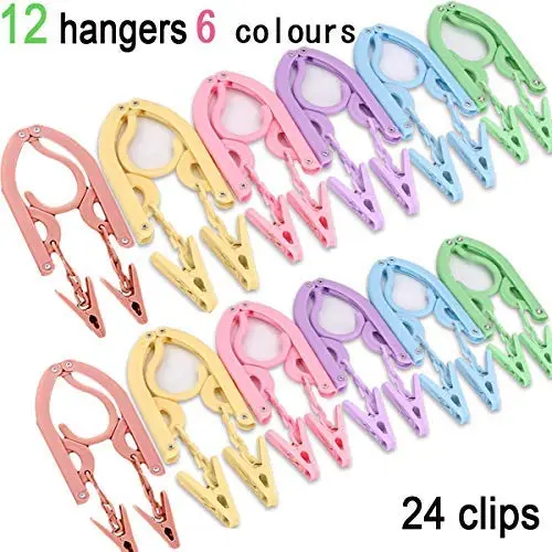 YOUOWO Travel Hangers with Clips Portable Folding Clothes Hangers 12 pcs with 24 pcs Hanger Clips for Scarves Suits Trousers Pants Shirts Socks Underwear Travel Home Foldable Clothes Drying Rack YOUOWO Travel Hangers with Clips Portable Folding Clothes Hangers 12 pcs with 24 pcs Hanger Clips for Scarves Suits Trousers Pants Shirts Socks Underwear Travel Home Foldable Clothes Drying Rack