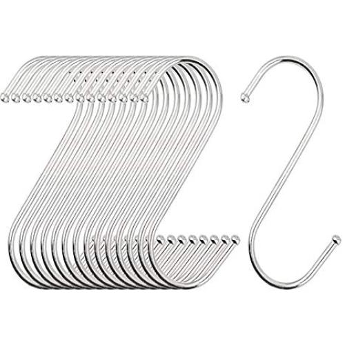 LOYMR 30 Pack 2.7 inches S Shape Hooks Heavy-Duty Metal Hanging Hooks Apply Kitchenware Bathroom Towels Utensils Plants Storage Room Gardening Multiple uses Tools(Silver)